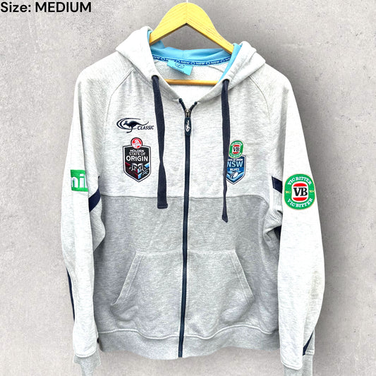 NEW SOUTH WALES BLUES STATE OF ORIGIN CLASSIC GREY ZIP HOODED JUMPER