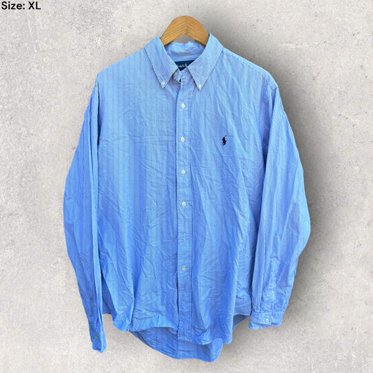 RALPH LAUREN POLO BLUE/WHITE STRIPPED DREAS SHIRT