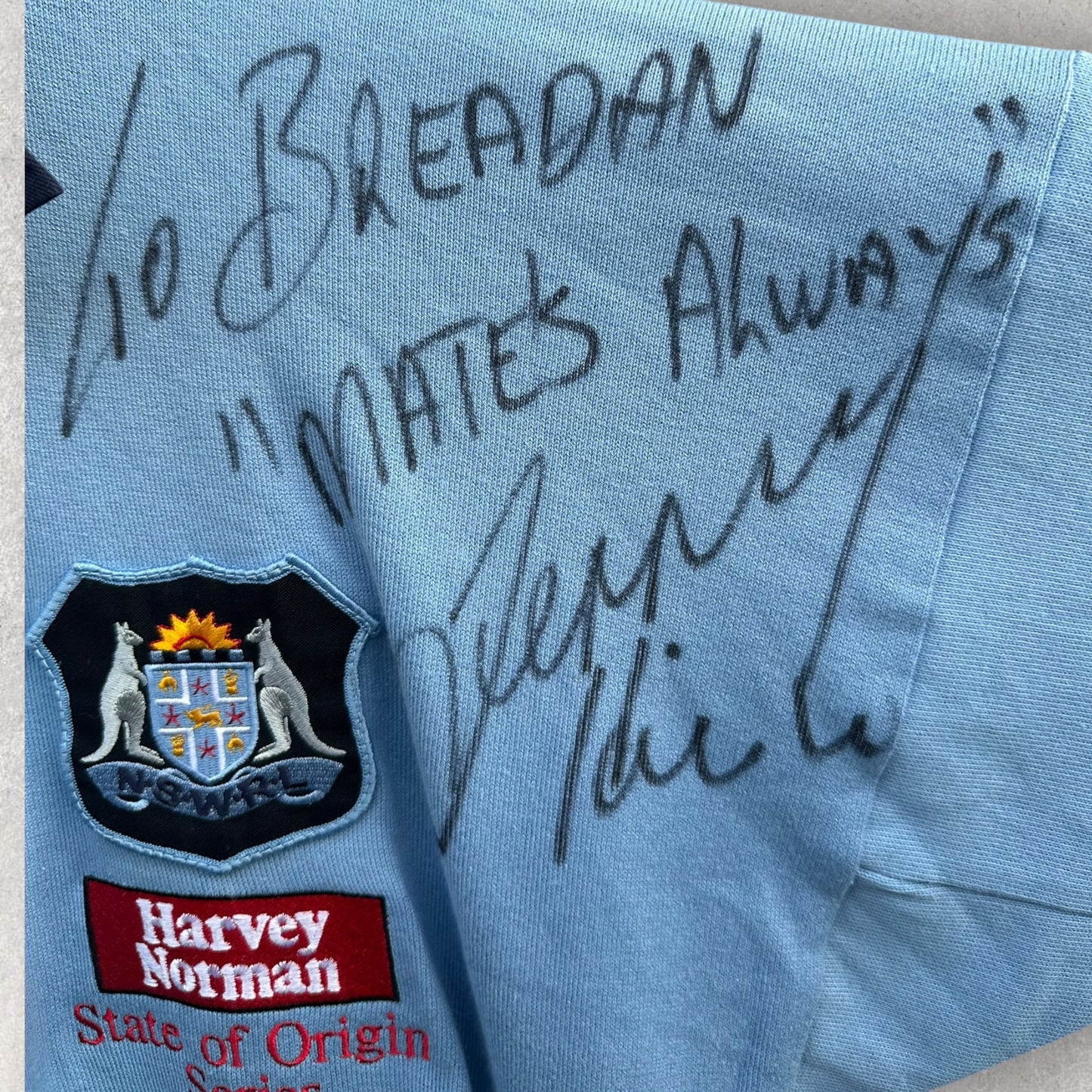 NSW BLUES 1999 CANTERBURY VINTAGE STATE OF ORIGIN LONG SLEEVE SIGNED JERSEY