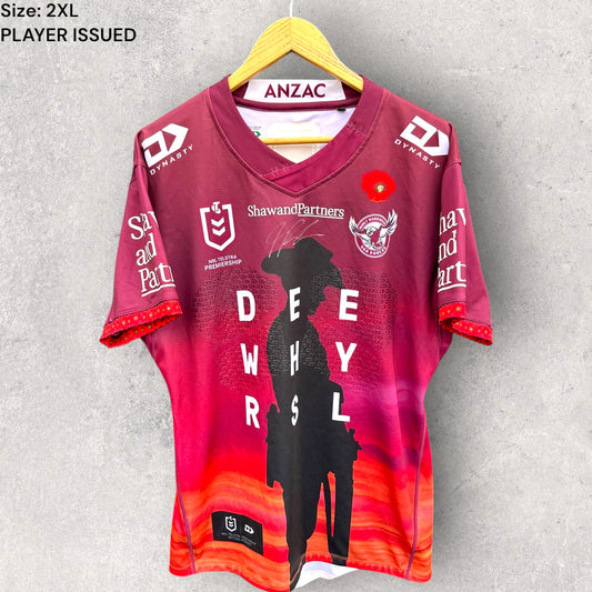 MANLY WARRINGAH SEA EAGLES 2021 ANZAC DAY GAME WORN + SIGNED JERSEY TO TANIELA PASEKA