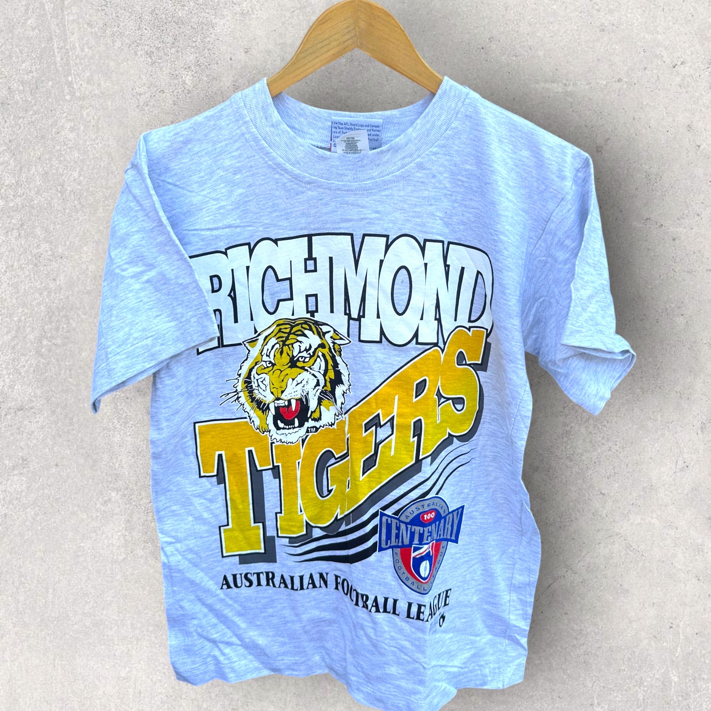 RICHMOND TIGERS 1996 CENTENARY OF AFL VINTAGE GREY DEADSTOCK T-SHIRT