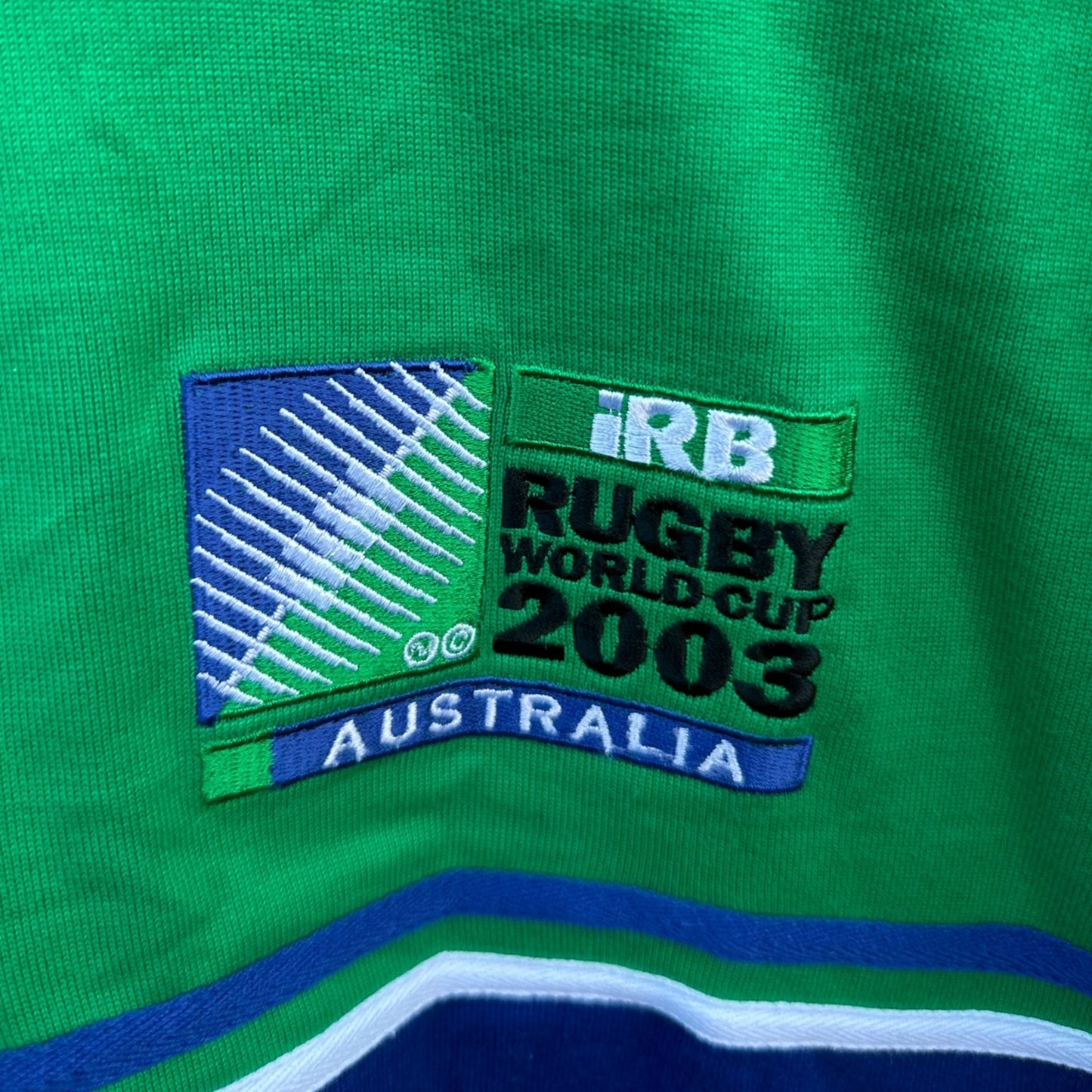 RUGBY UNION WORLD CUP COLLECTION 2003 REEBOK GREEN & BLUE LONG SLEEVE VINTAGE JERSEY