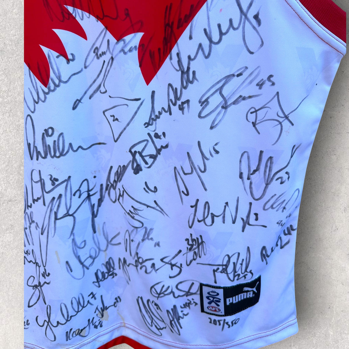 Sydney Swans 2005-2006 Player Issued Puma Home Guernsey Signed By Squad