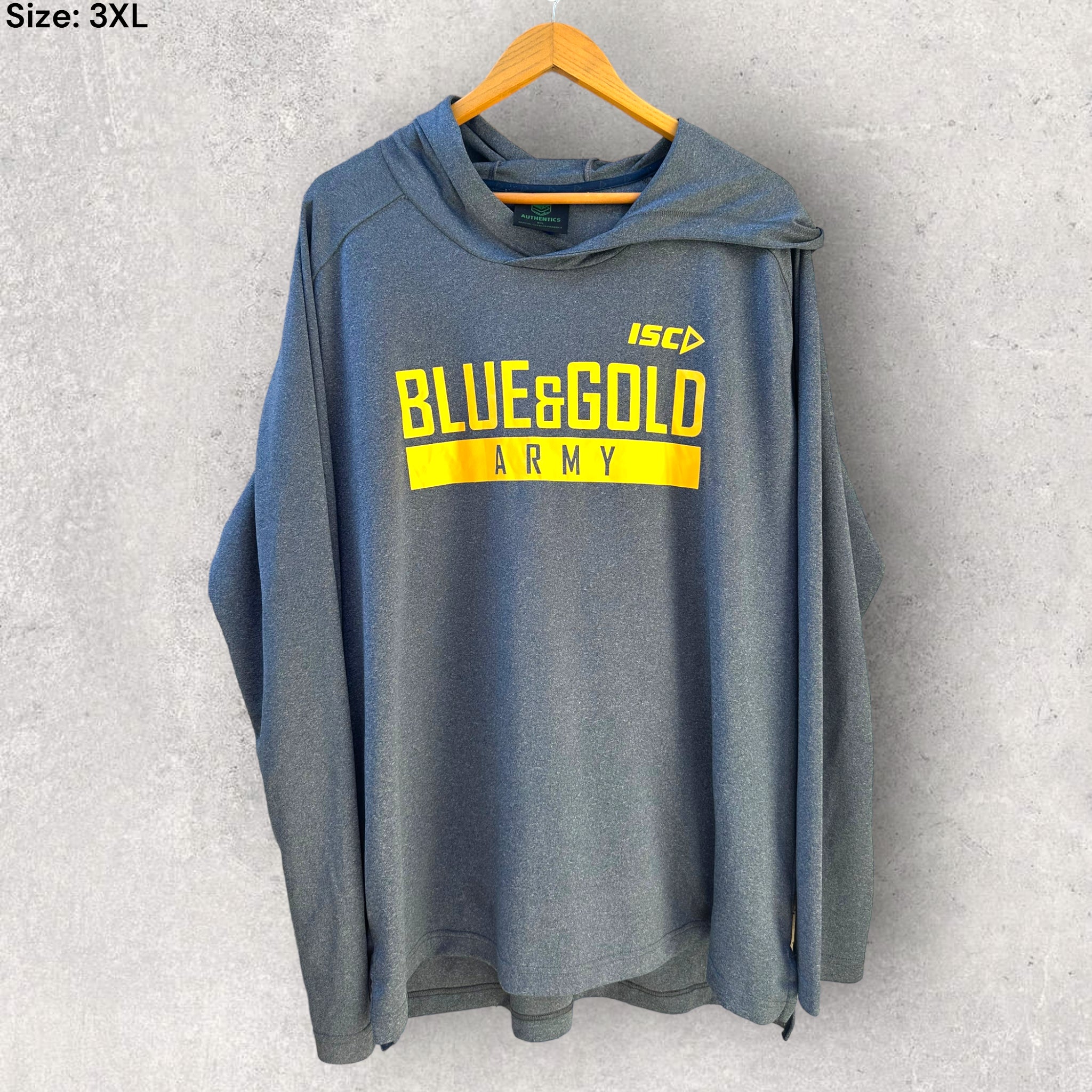 Paramada Blue PARRAMATTA EELS ISC GREY “BLUE & GOLD ARMY” LONG SLEEVE HOODED SHIRT ...
