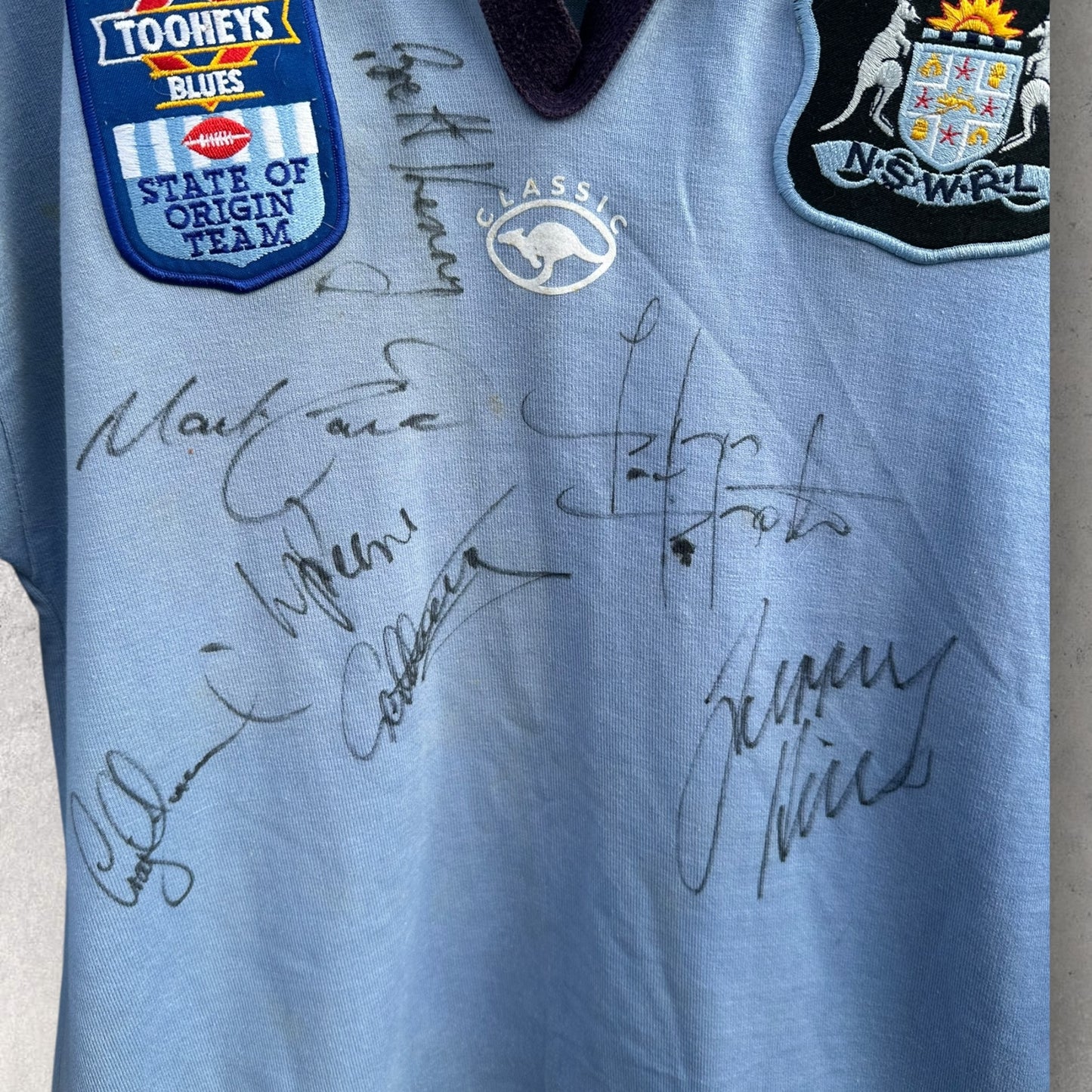 NSW TOOHEYS BLUE BLUES VINTAGE CLASSIC STATE OF ORIGIN LONG SLEEVE SIGNED JERSEY