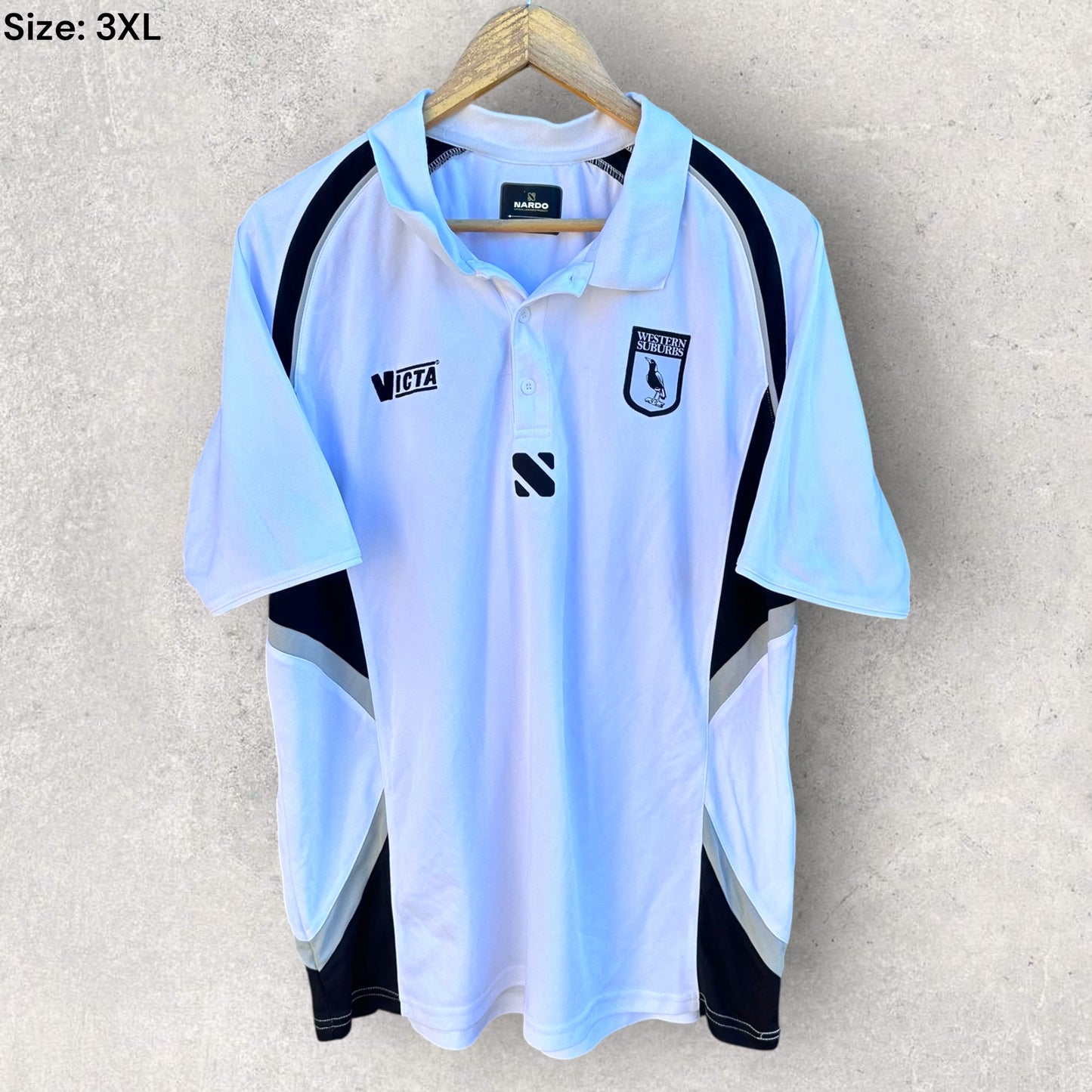 WESTERN SUBURBS MAGPIES RUGBY LEAGUE VICTA WHITE POLO SHIRT