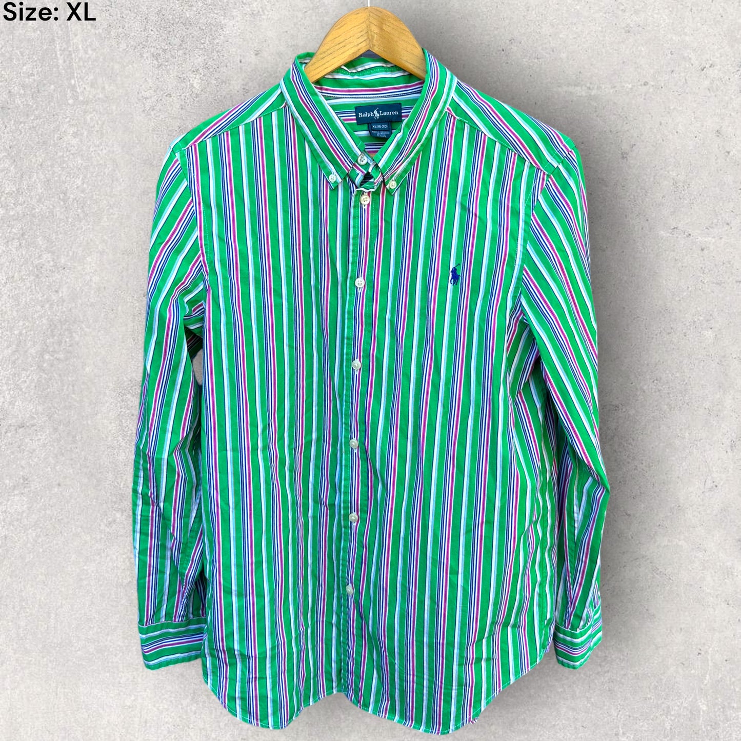 RALPH LAUREN POLO GREEN STRIPPED DRESS SHIRT