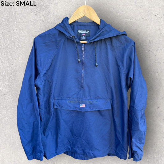 RALPH LAUREN POLO HALF ZIP BLUE WINDBREAKER HOODED JACKET