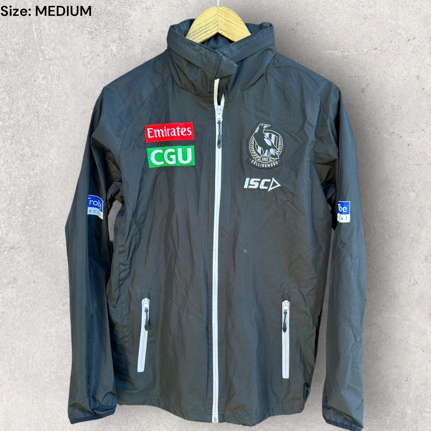 COLLINGWOOD MAGPIES ISC WINDBREAKER AFL BLACK HOODED JACKET