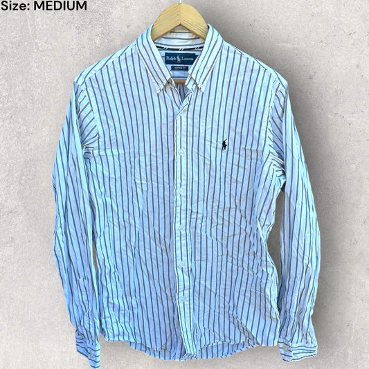 RALPH LAUREN POLO WHITE AND BLACK STRIPPED LONG SLEEVE BUTTON UP SHIRT
