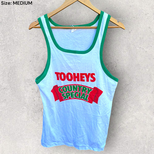 TOOHEYS COUNTRY SPECIAL 1980s VINTAGE WHITE SINGLET TOP