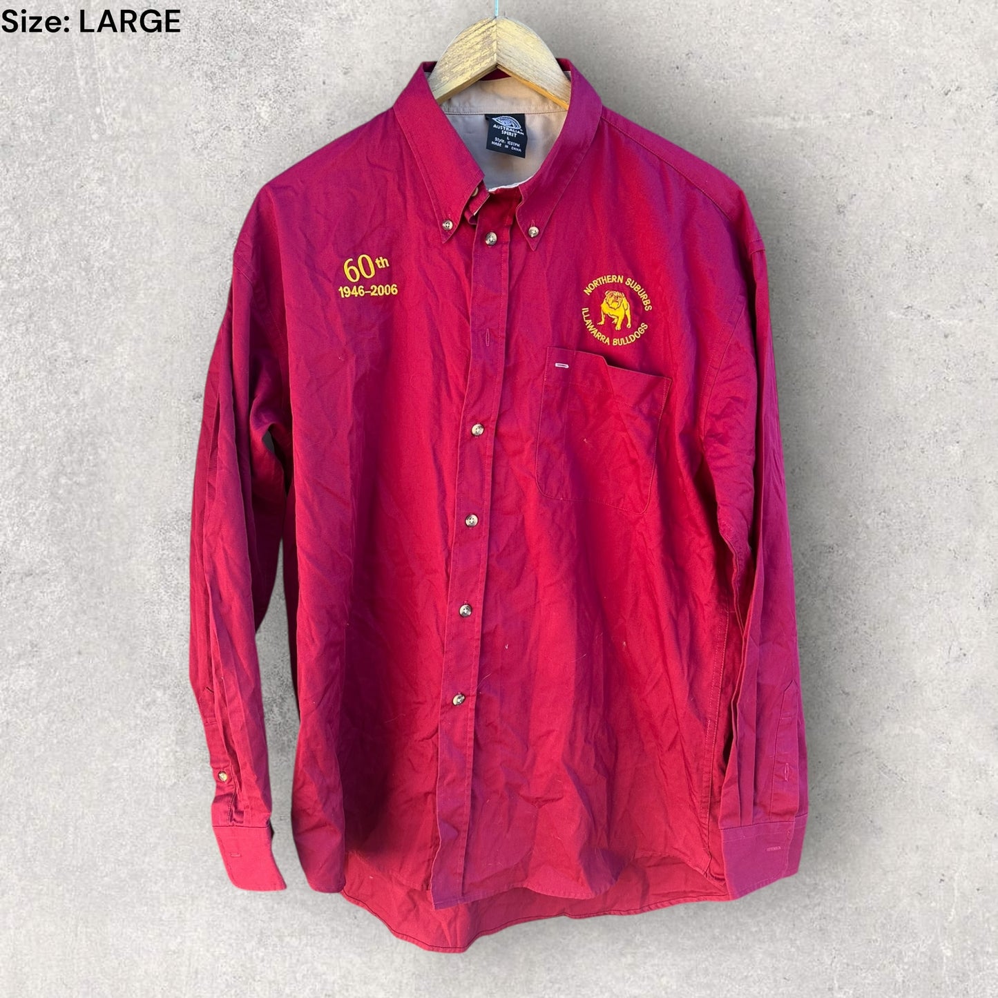 NORTHERN SUBURBS ILLAWARRA BULLDOGS 2006 LONG SLEEVE BUTTON UP SHIRT