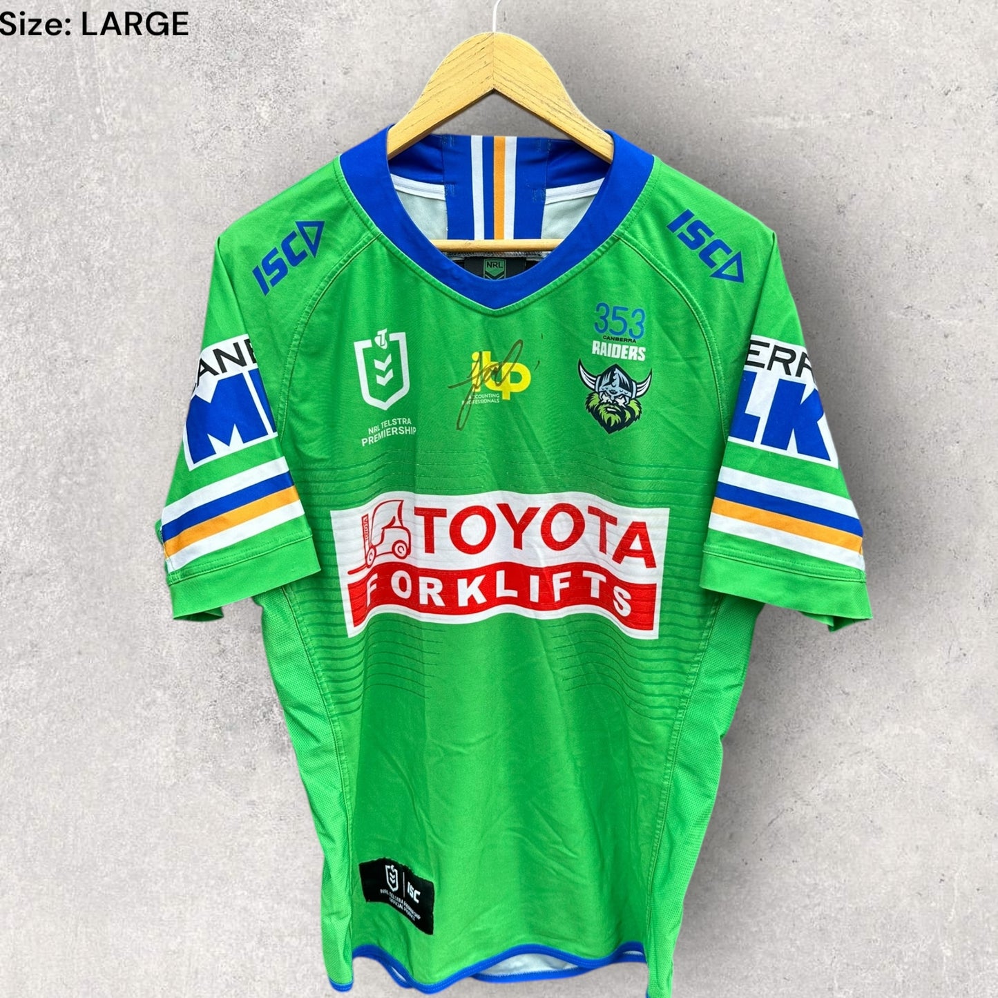 EMRE GULER CANBERRA RAIDERS 2022 HERITAGE MATCH WORN JERSEY + SIGNED