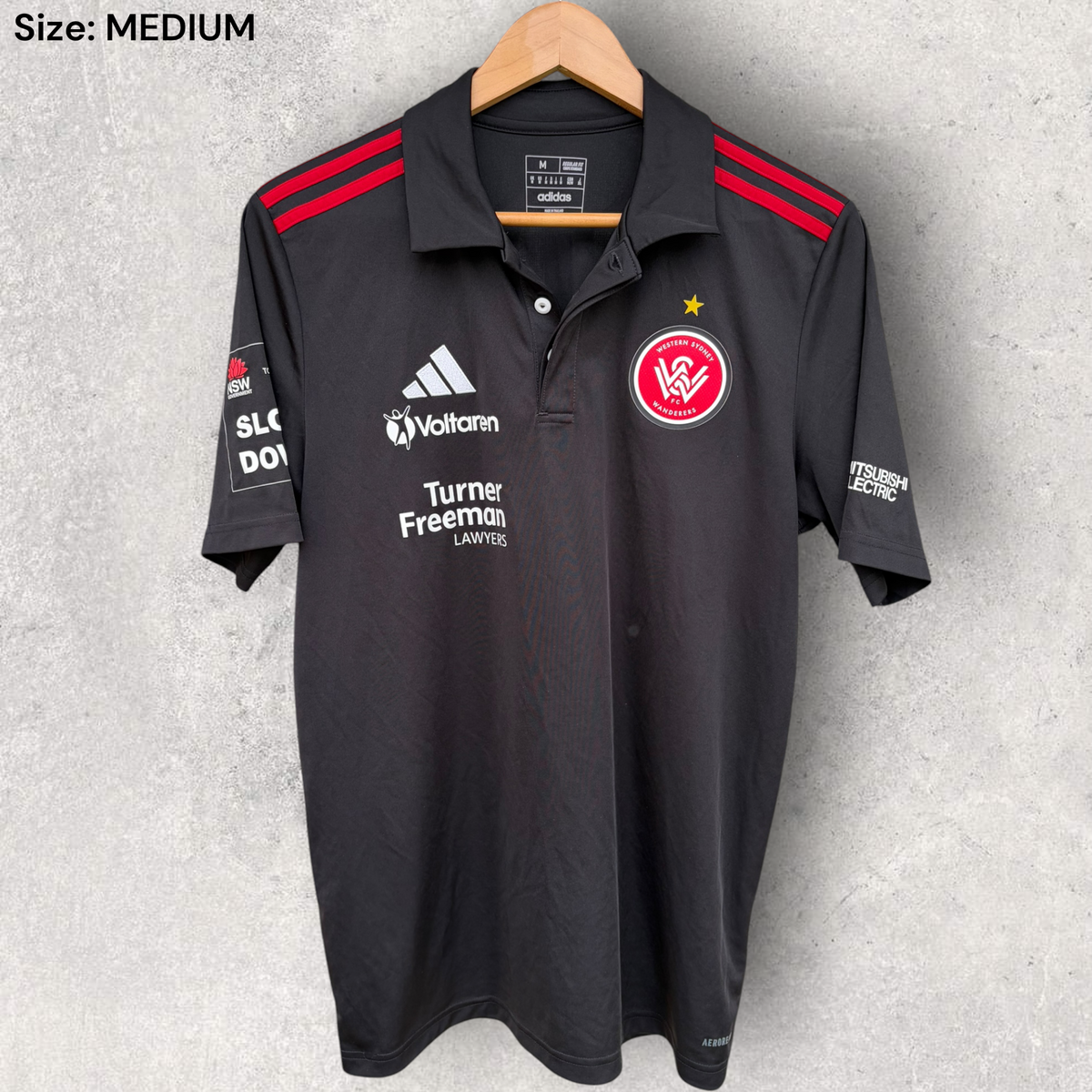 Western Sydney Wanderers 2023 Adidas Black Media Travel Polo Shirt