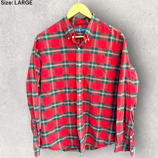 RALPH LAUREN POLO TARTAN PRINTED LONG SLEEVE BUTTON UP DRESS SHIRT