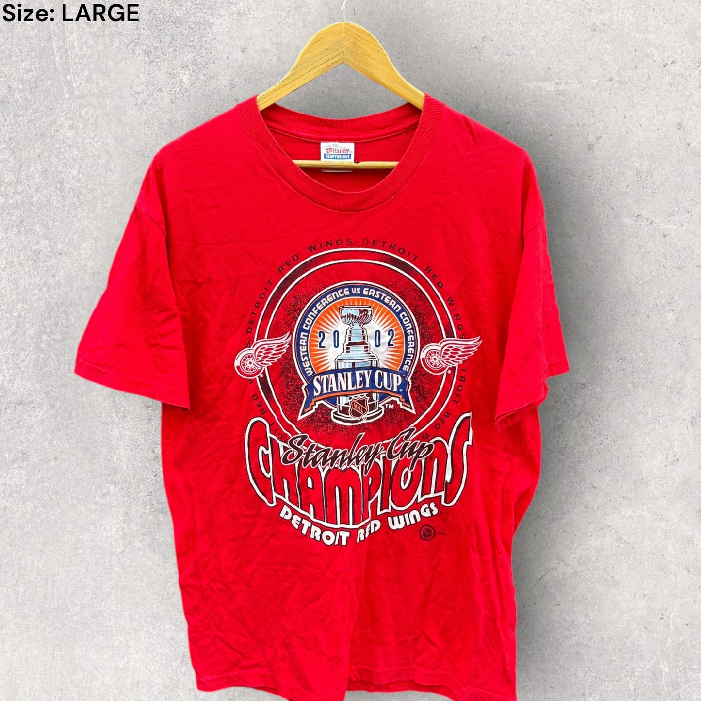 DETROIT REDWINGS 2002 STANLEY CUP VINTAGE NHL RED T-SHIRT