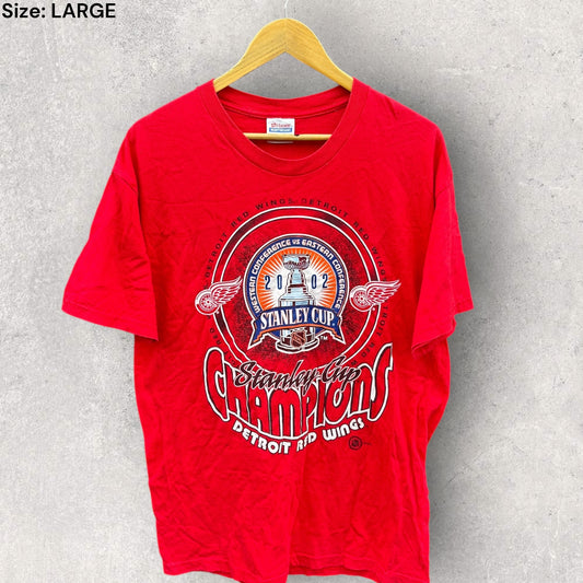 DETROIT REDWINGS 2002 STANLEY CUP VINTAGE NHL RED T-SHIRT