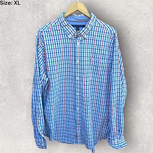TOMMY HILFIGER WHITE / RED / BLUE BUTTON UP LONG SLEEVE SHIRT