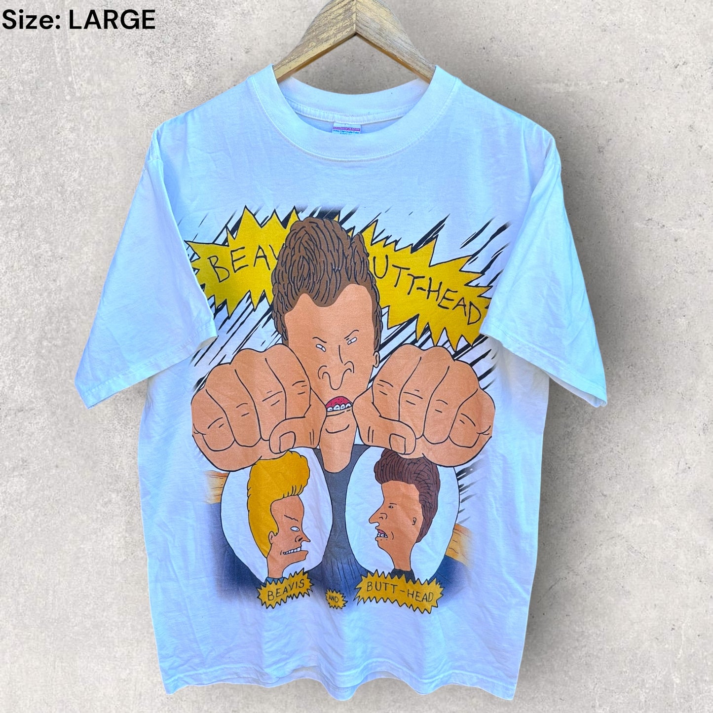 Beavis & Butt-Head MTV Virtual Stupidity Metallica AC/DC White Short Sleeve Shirt