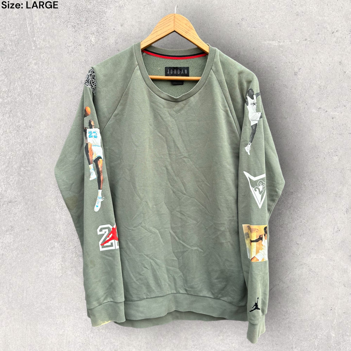 AIR JORDAN OLIVE GREEN GRAPHIC PULLOVER JUMPER