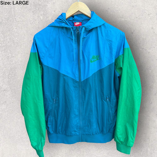 NIKE WOMENS BLUE & GREEN WINDRUNNER HOODED JACKET