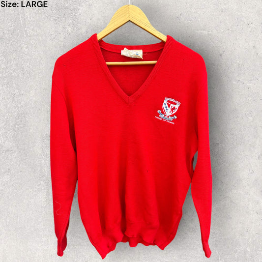 HABERFIELD RUGBY CLUB VINTAGE 1980s RED CARDIGAN