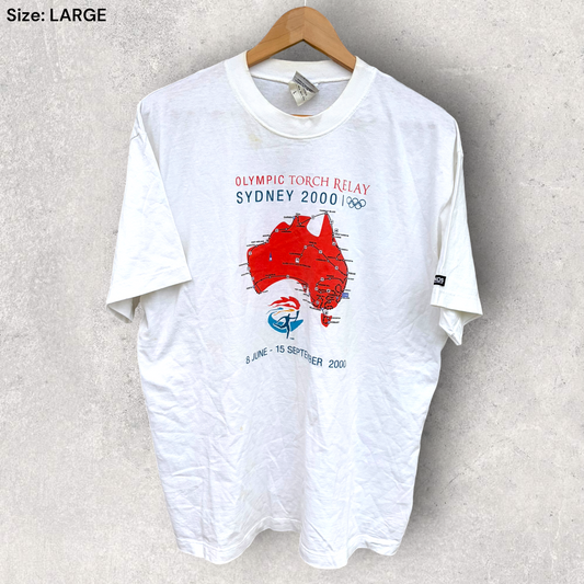 Sydney 2000 Olympic Games Torch Relay Vintage White Bonds Shirt