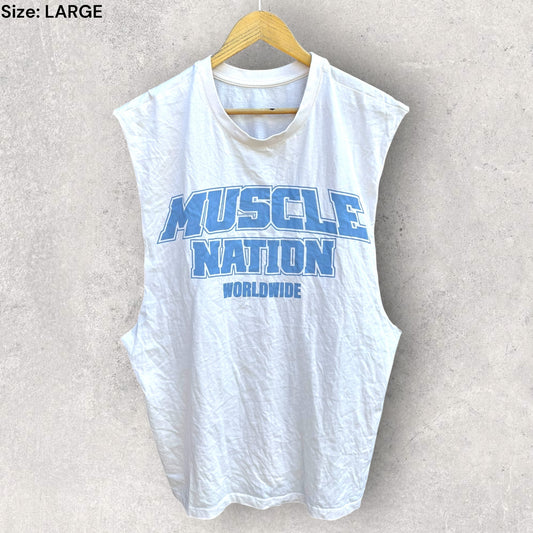 MUSCLE NATION WORLDWIDE WHITE SINGLET/TANK TOP