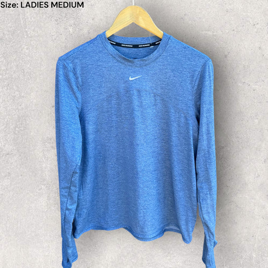 NIKE DRI-FIT SWIFT UV WOMENS CREW-NECK RUNNING TOP GREY