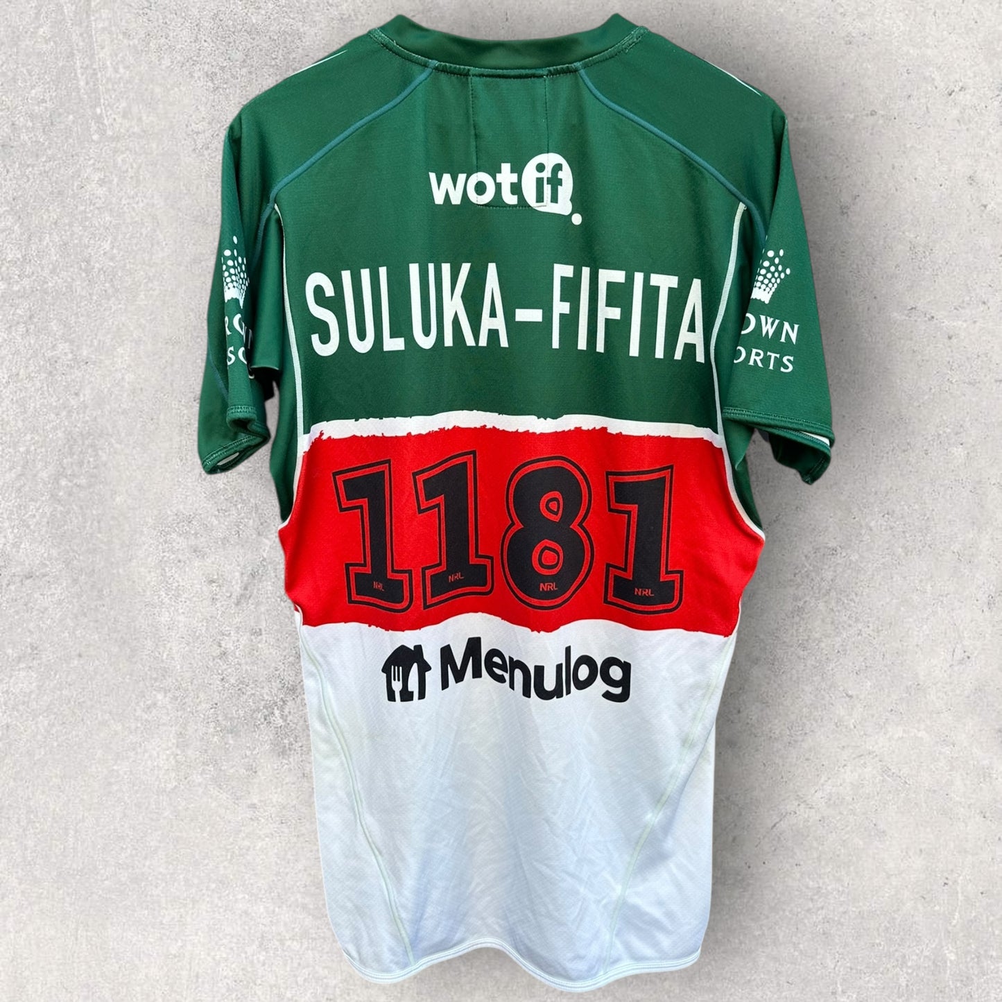 SOUTH SYDNEY RABBITOHS 2023 CAPTAINS RUN JERSEY PLAYER WORN + SIGNED BY DAN SULUKA FIFITA