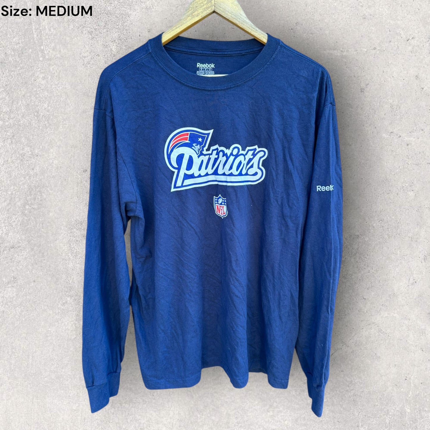 NEW ENGLAND PATRIOTS REEBOK BLUE LONG SLEEVE SHIRT