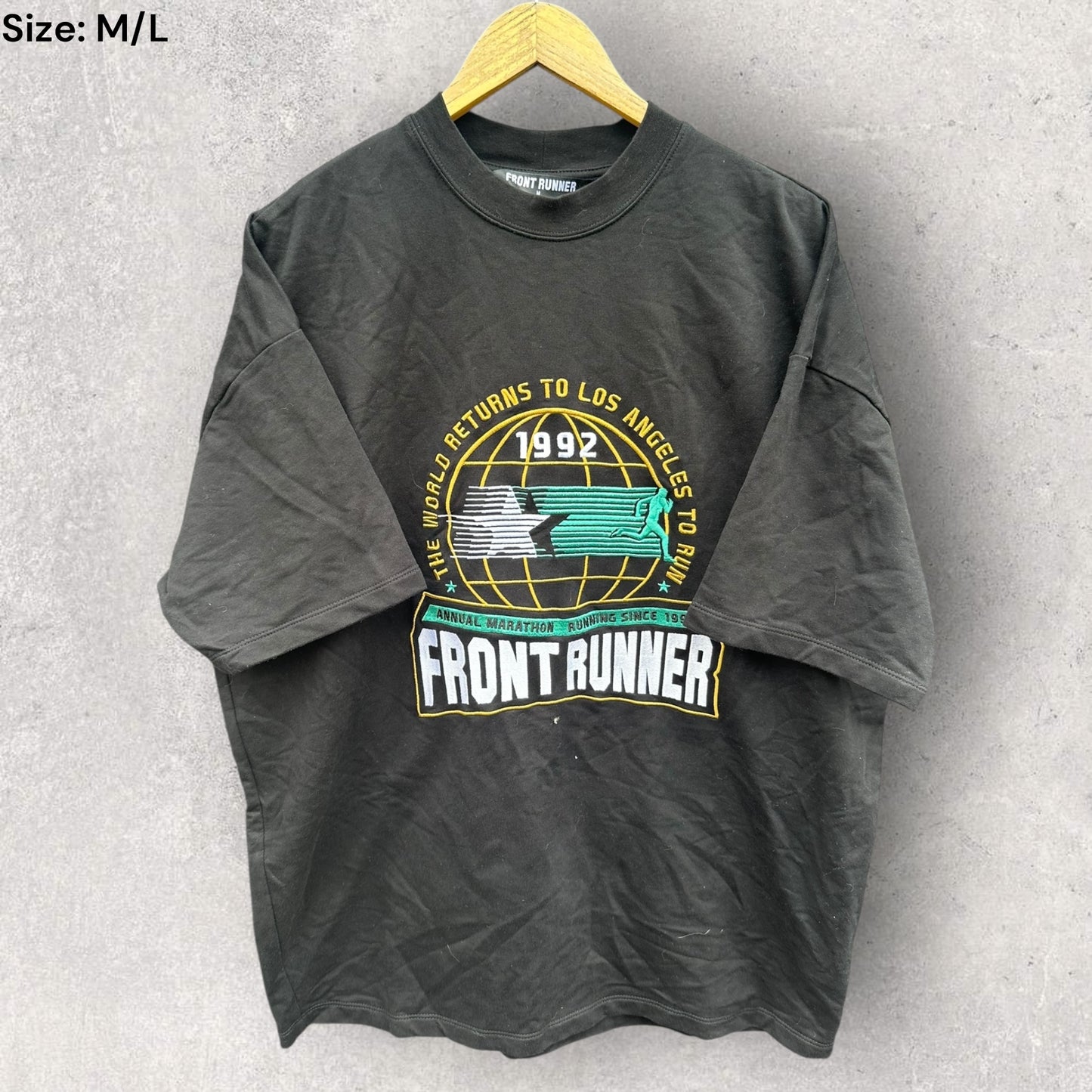 FRONT RUNNER 1992 LOS ANGELES MARATHON BLACK OVERSIZED SHIRT