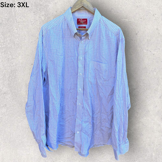 RM Williams Long Sleeve Button Up Vintage White Shirt With Blue & Red Checkers