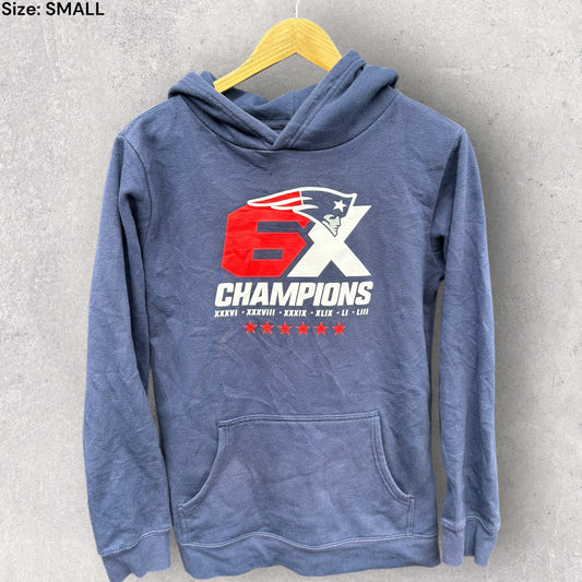 NEW ENGLAND PATRIOTS CHAMPIONS BLUE HOODED NFL JUMPER