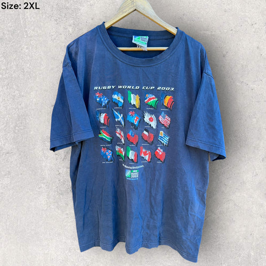 Rugby World Cup 2003 Vintage Nations Blue Short Sleeve Shirt