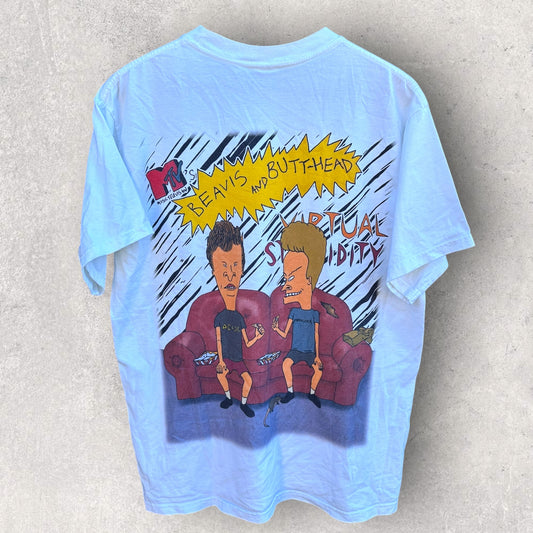 Beavis & Butt-Head MTV Virtual Stupidity Metallica AC/DC White Short Sleeve Shirt