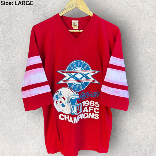 New England Patriots 1985 AFC champions Vintage Logo 7 Red 3/4 Sleeve Shirt