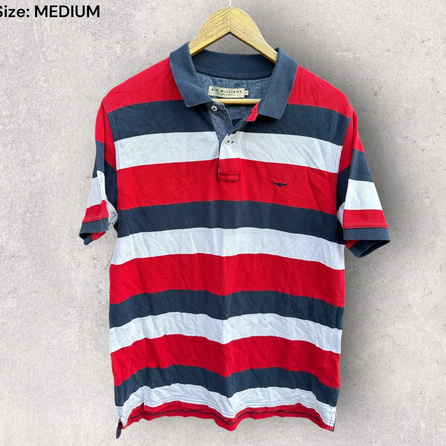 RM WILLIAMS STRIPPED MENS SHORT SLEEVE POLO SHIRT