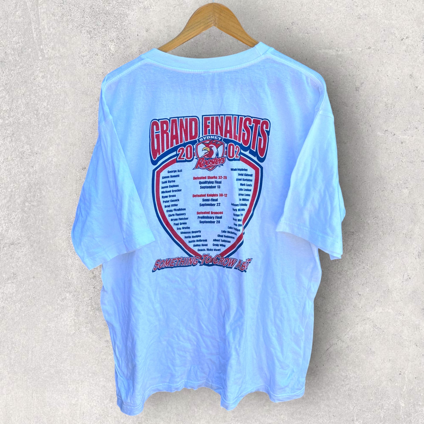 SYDNEY ROOSTERS 2002 GRAND FINAL VINTAGE WHITE T-SHIRT