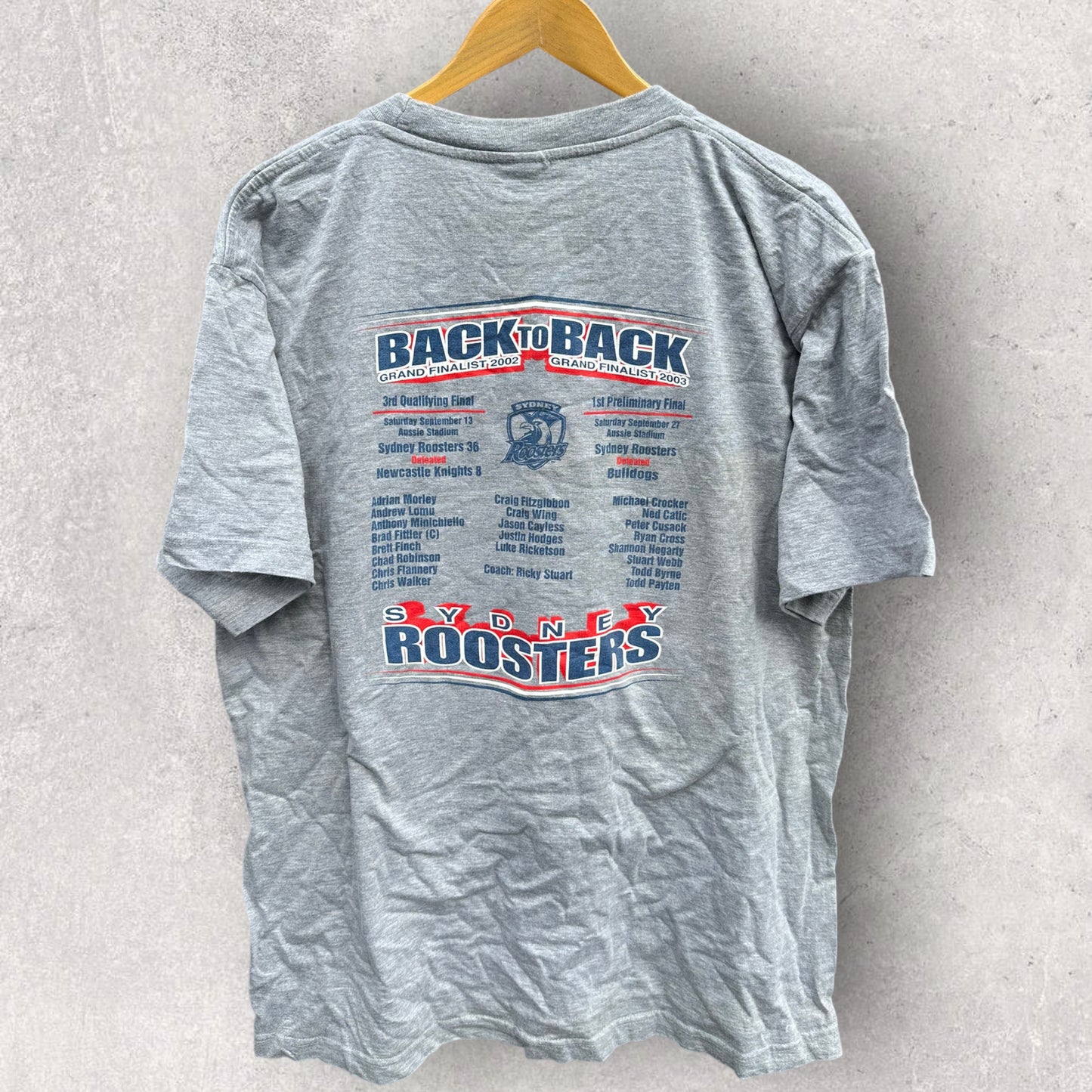 SYDNEY ROOSTERS BACK 2 BACK 2002-2003 GRAND FINAL GREY T-SHIRT