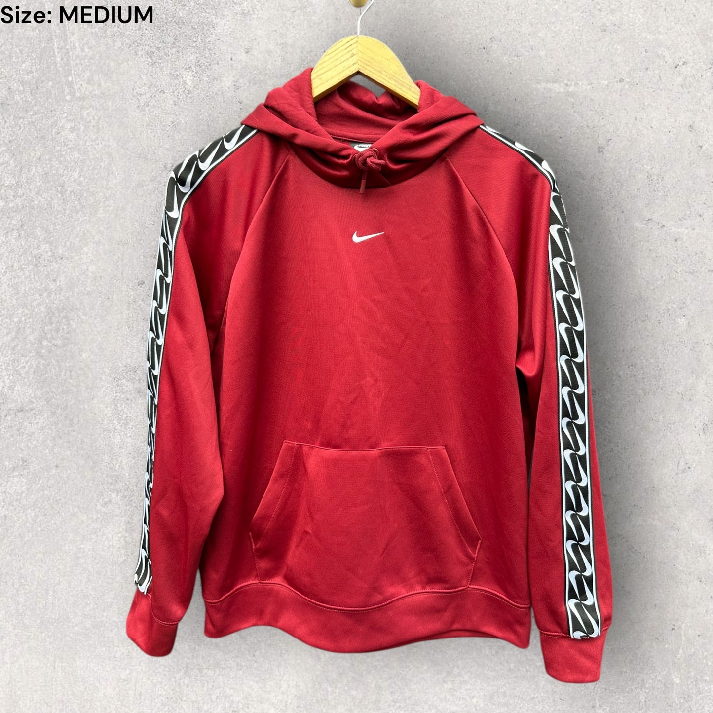 NIKE BURGUNDY MENS HOODED JUMPER CENTRE LOGO
