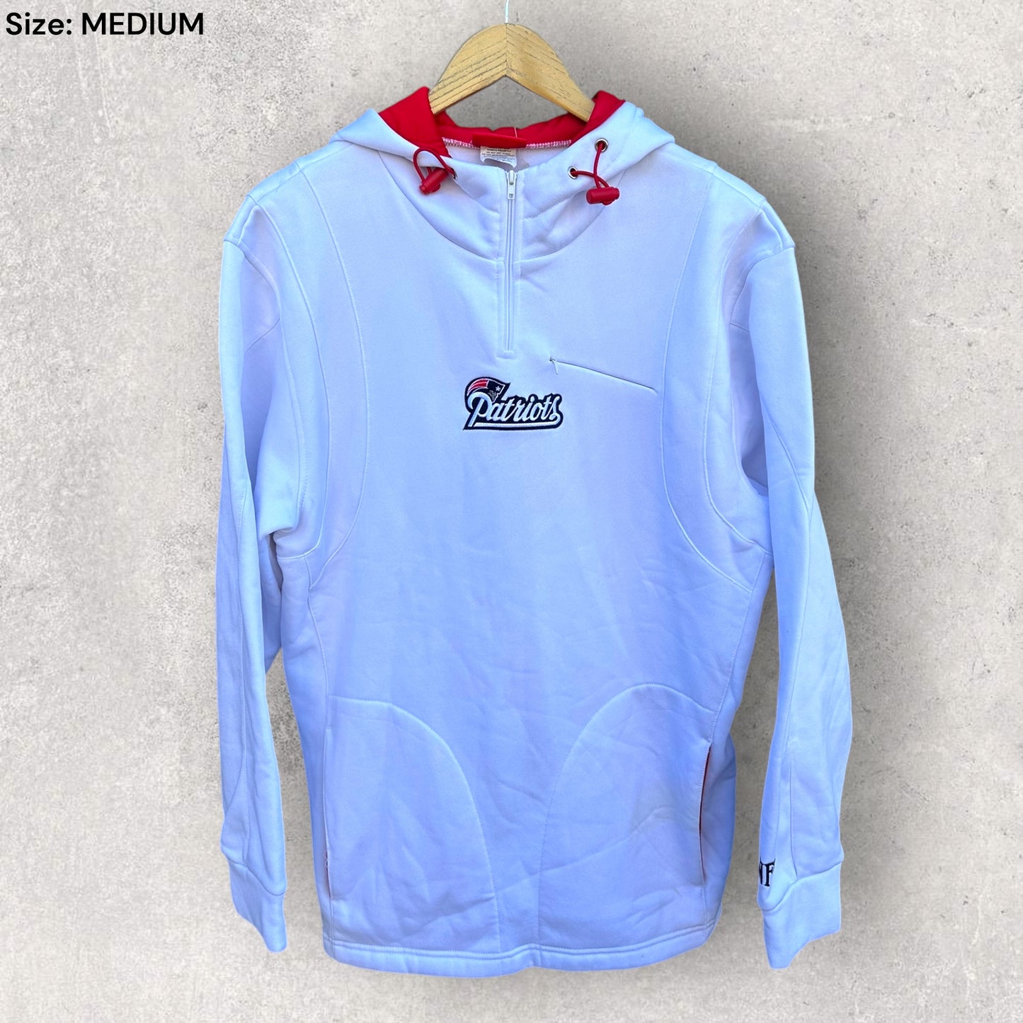 NEW ENGLAND PATRIOTS WHITE CHEST ZIP PULLOVER HOODED JUMPER
