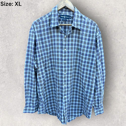 RALPH LAUREN POLO CHECKERED LONG SLEEVE DRESS SHIRT