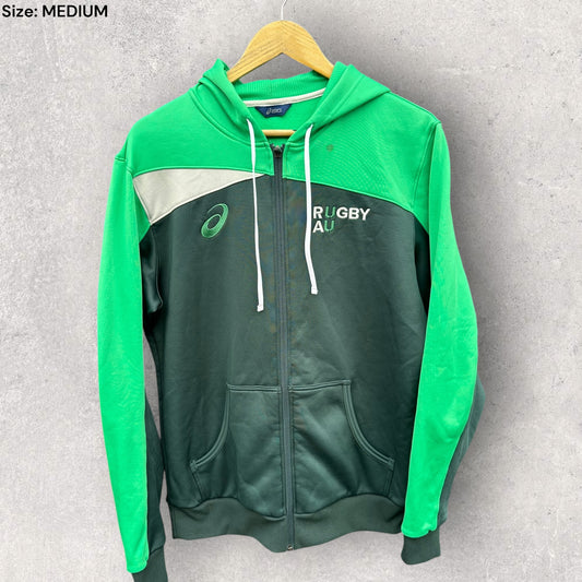 RUGBY AU ASICS GREEN HOODED JUMPER