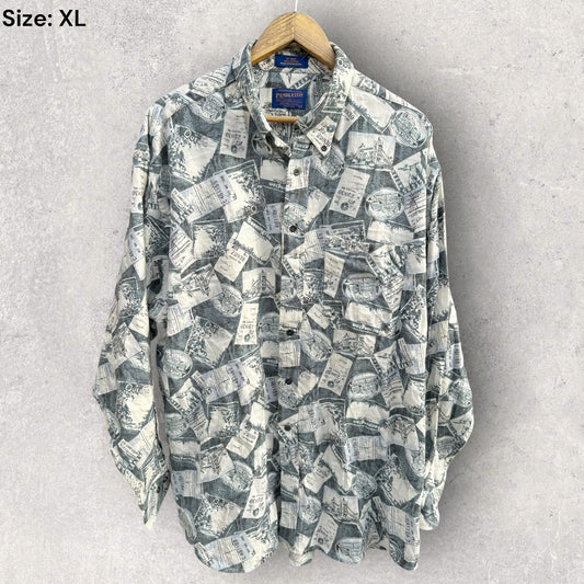 PENDLETON VINTAGE ALL OVER PRINT LONG SLEEVE BUTTON UP SHIRT