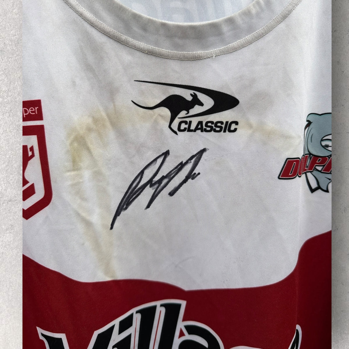 REDCLIFFE DOLPHINS PRESTON RIKI MATCH WORN + SIGNED HOSTPLUS CUP JERSEY
