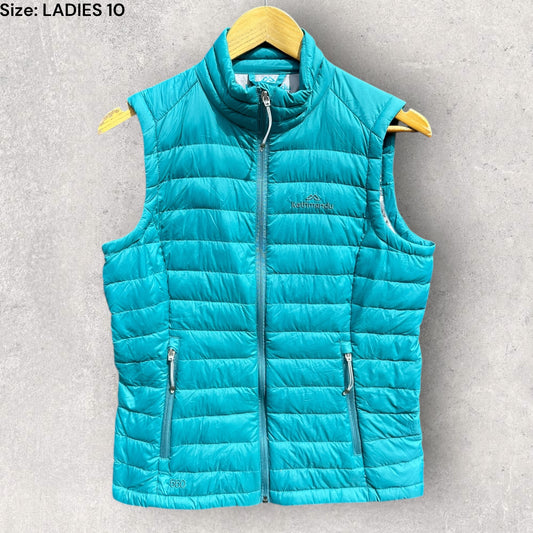 KATHMANDU DUCKDOWN 500 LADIES BLUE SLEEVELESS PUFFER JACKET