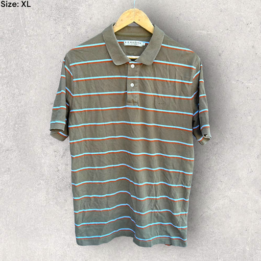 RM WILLIAMS BROWN STRIPPED POLO SHIRT