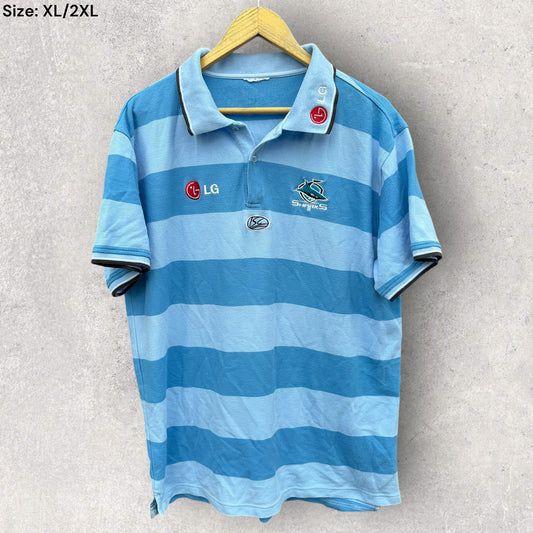 CRONULLA SHARKS ISC BLUE STRIPPED POLO SHIRT