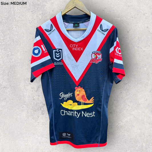SYDNEY ROOSTERS 2024 MATCH WORN + SIGNED CHARITY NEST JERSEY ISSUED TO TERRELL MAY